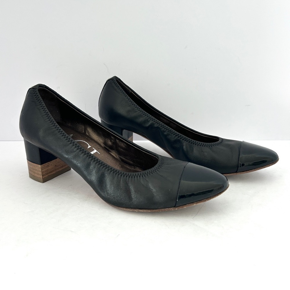 AGL Cap Toe Pump Black Spirit Patent Leather Block Heel Women's Size EU 36 US 6 - Picture 3 of 13